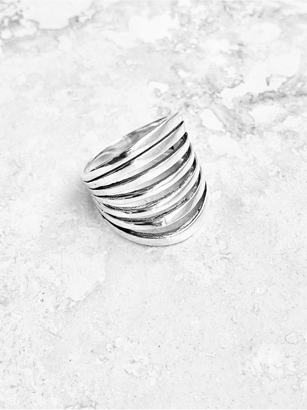 Sterling Silver Multiple Lines Band Ring, Statement Boho Silver Rings - Picture 9 of 11